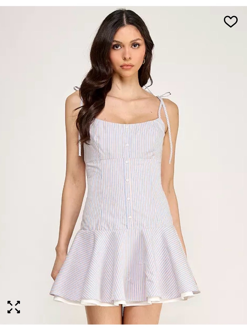 Striped Tie-Shoulder Mini Dress in Pale Blue and White BNWT